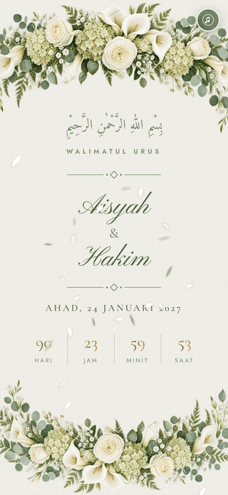 Contoh kad kahwin digital Linen Sage di telefon