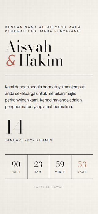Contoh kad kahwin digital Monokrom Moden di telefon