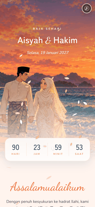 Contoh kad kahwin digital Senja Cenang di telefon